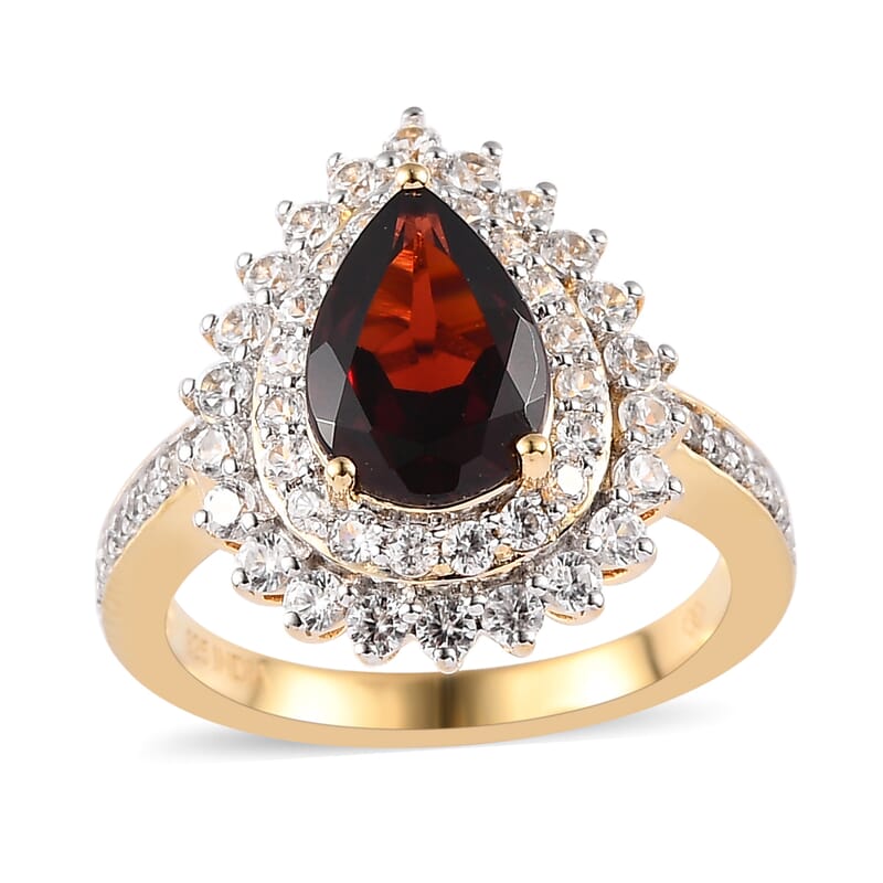 Mozambique Garnet and White Zircon 3.15 ctw Ring in 18K Vermeil Yellow Gold Over Sterling Silver (Size 7.0)