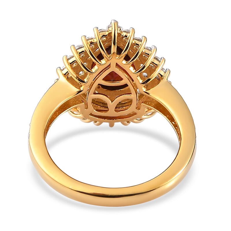 Mozambique Garnet and White Zircon 3.15 ctw Ring in 18K Vermeil Yellow Gold Over Sterling Silver (Size 7.0)