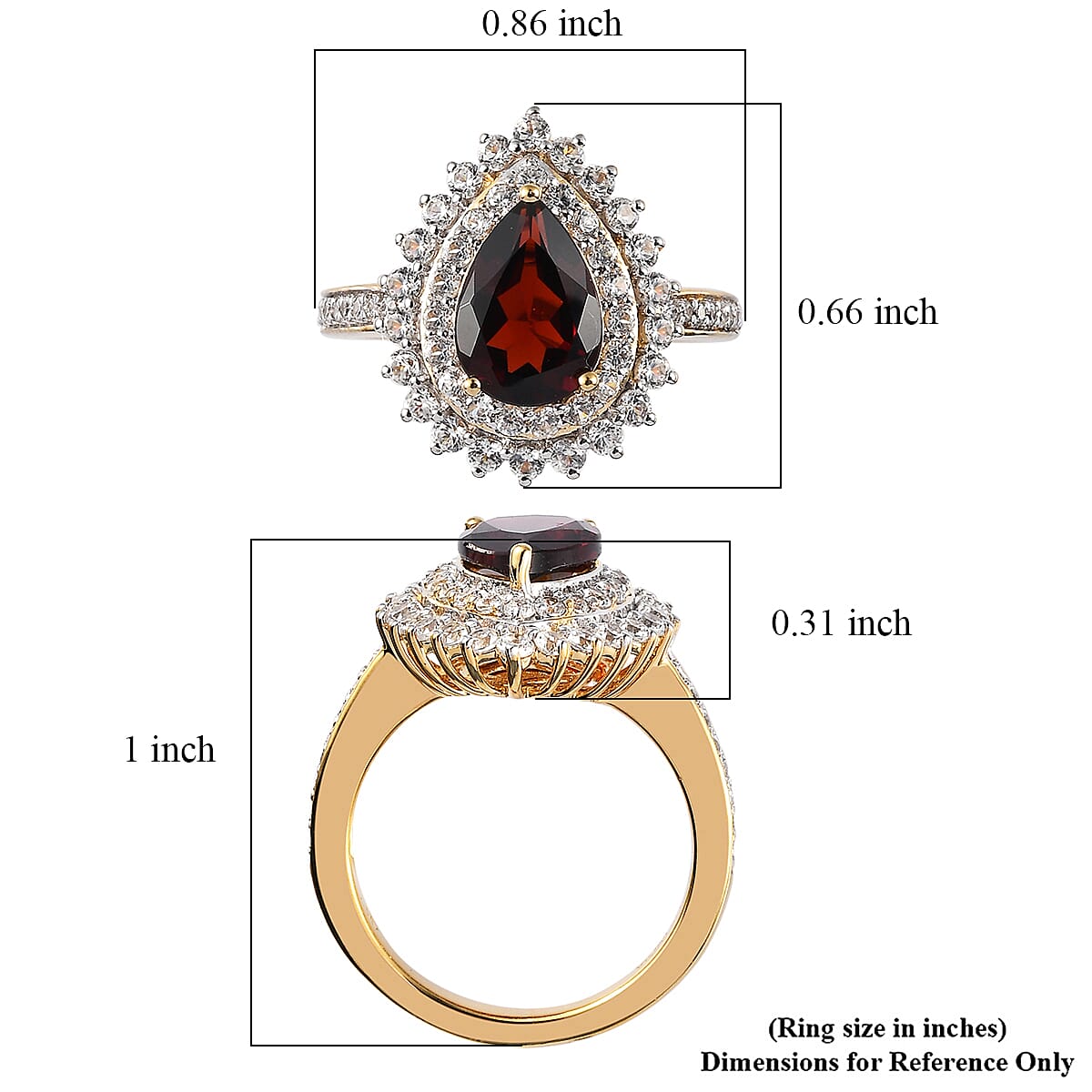 Mozambique Garnet and White Zircon 3.15 ctw Ring in 18K Vermeil Yellow Gold Over Sterling Silver (Size 7.0)