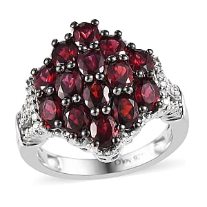 Anthill Garnet and Moissanite 3.15 ctw Cluster Ring in Platinum Over Sterling Silver (Size 10.0)