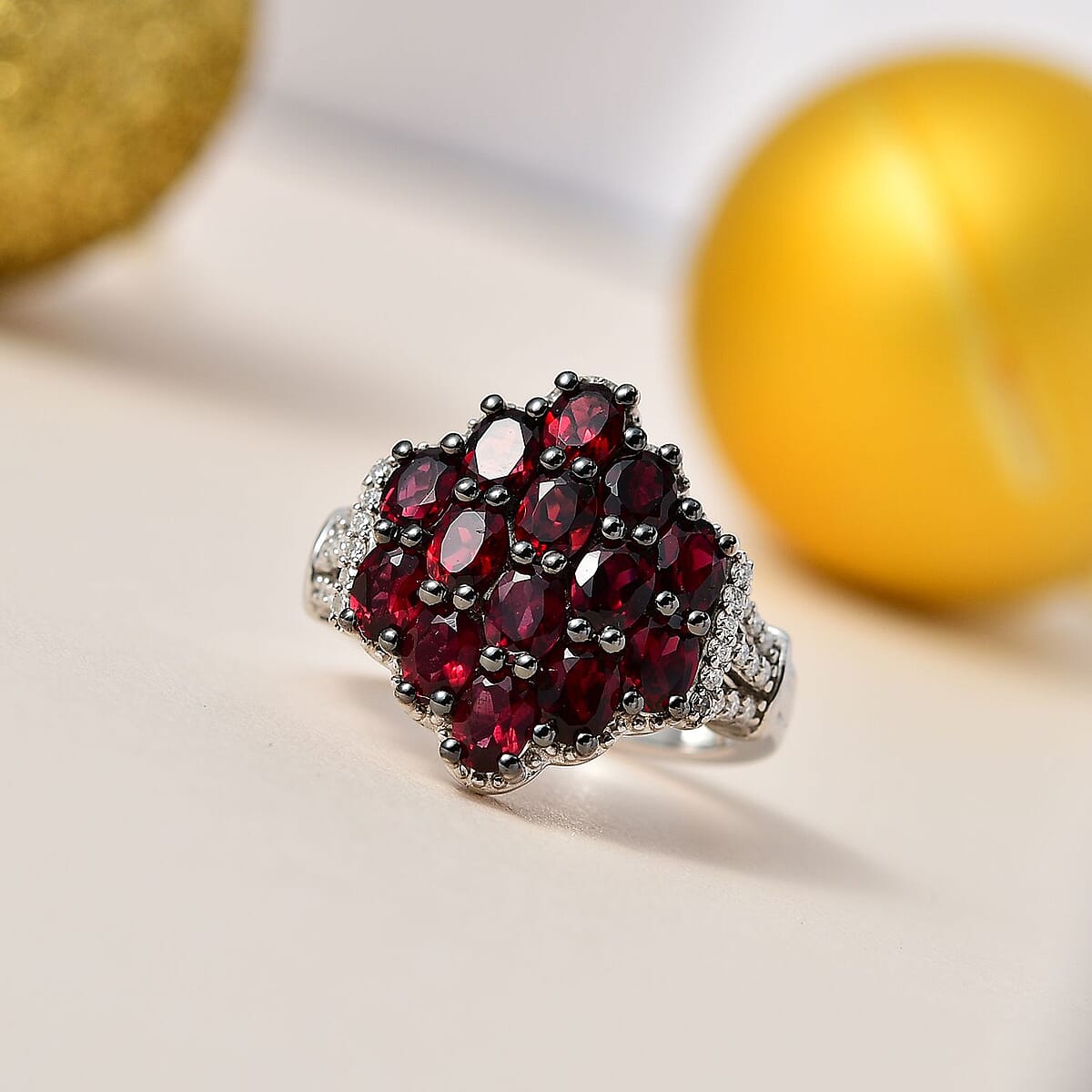 Anthill Garnet and Moissanite 3.15 ctw Cluster Ring in Platinum Over Sterling Silver (Size 10.0) image number 1