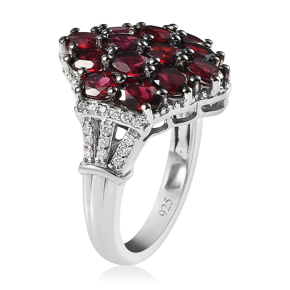 Anthill Garnet and Moissanite 3.15 ctw Cluster Ring in Platinum Over Sterling Silver (Size 10.0) image number 3