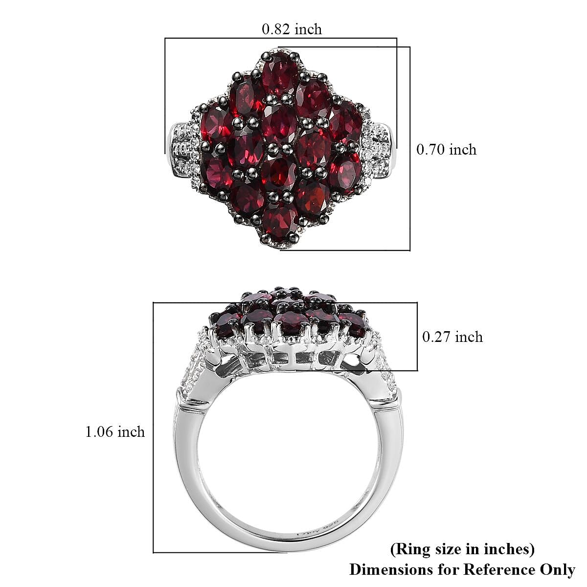 Anthill Garnet and Moissanite 3.15 ctw Cluster Ring in Platinum Over Sterling Silver (Size 10.0) image number 5