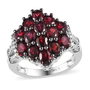 Anthill Garnet and Moissanite Cluster Ring in Platinum Over Sterling Silver (Size 5.0) 3.15 ctw