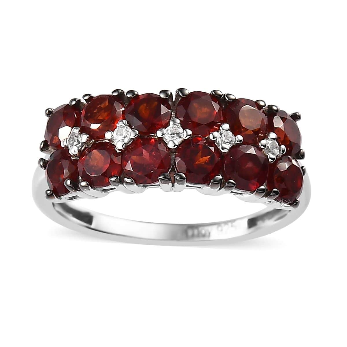 Premium Anthill Garnet, White Zircon Ring in Platinum Over Sterling Silver (Size 10.0) 1.85 ctw image number 0