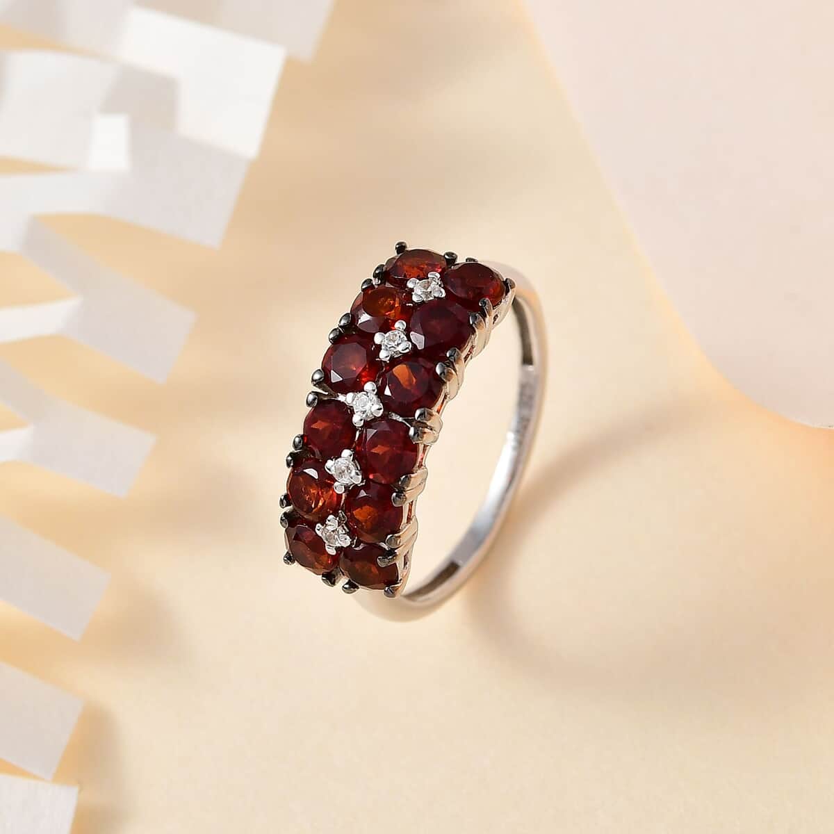 Premium Anthill Garnet, White Zircon Ring in Platinum Over Sterling Silver (Size 10.0) 1.85 ctw image number 1