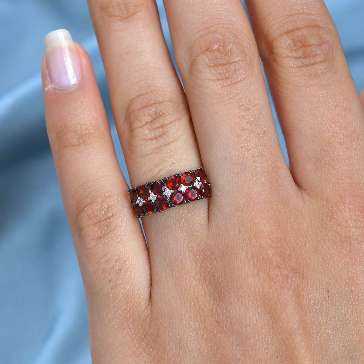 Premium Anthill Garnet, White Zircon Ring in Platinum Over Sterling Silver (Size 10.0) 1.85 ctw image number 2