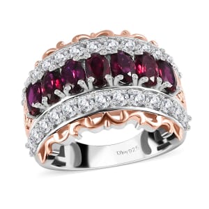 Anthill Garnet and White Zircon Ring in Vermeil Rose Gold and Platinum Over Sterling Silver (Size 5.0) 3.30 ctw