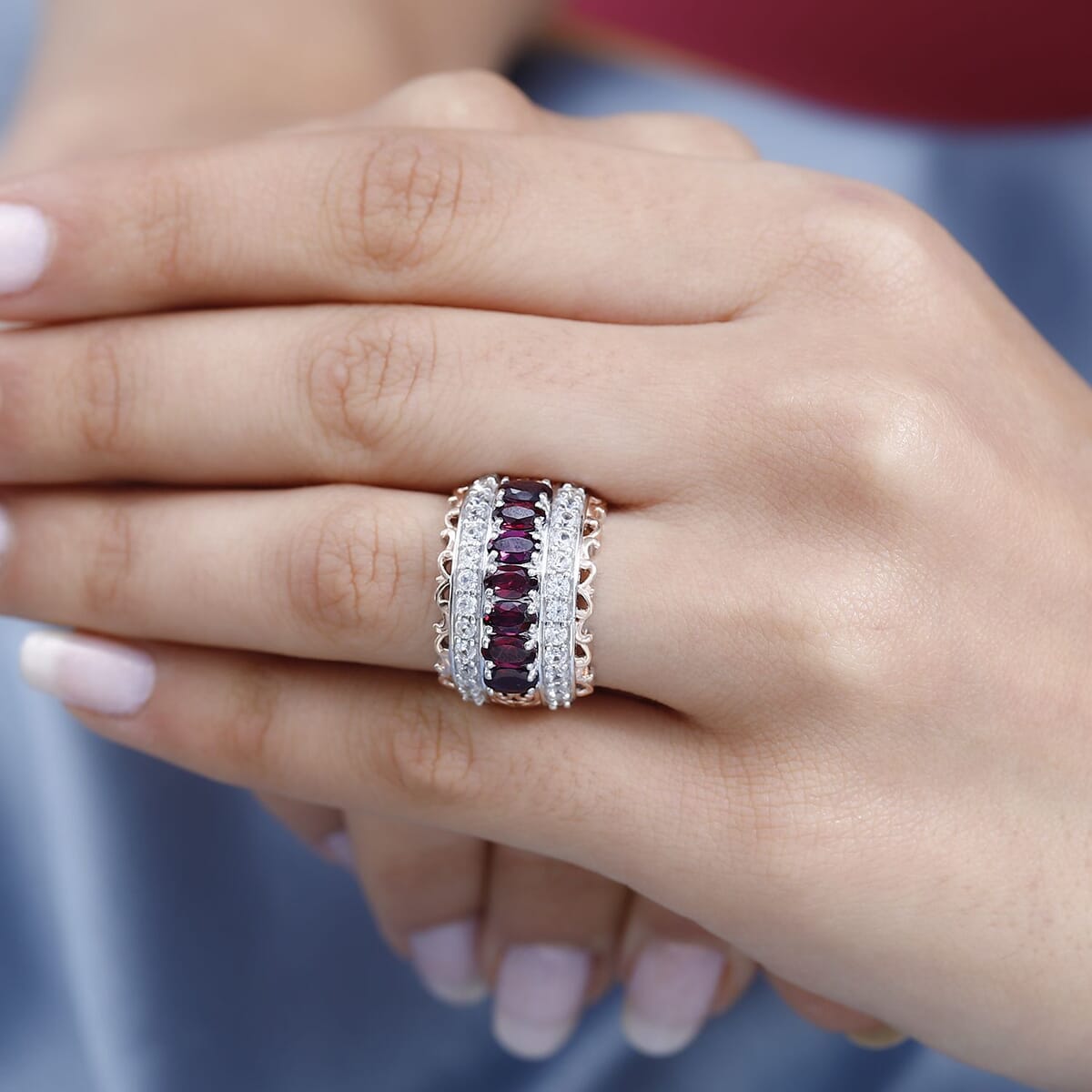 Anthill Garnet and White Zircon Ring in Vermeil Rose Gold and Platinum Over Sterling Silver (Size 5.0) 3.30 ctw image number 2