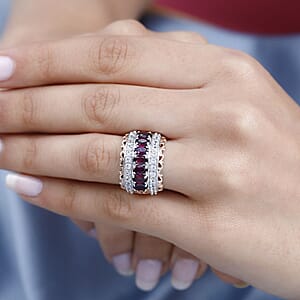 Anthill Garnet and White Zircon Ring in Vermeil Rose Gold and Platinum Over Sterling Silver (Size 5.0) 3.30 ctw