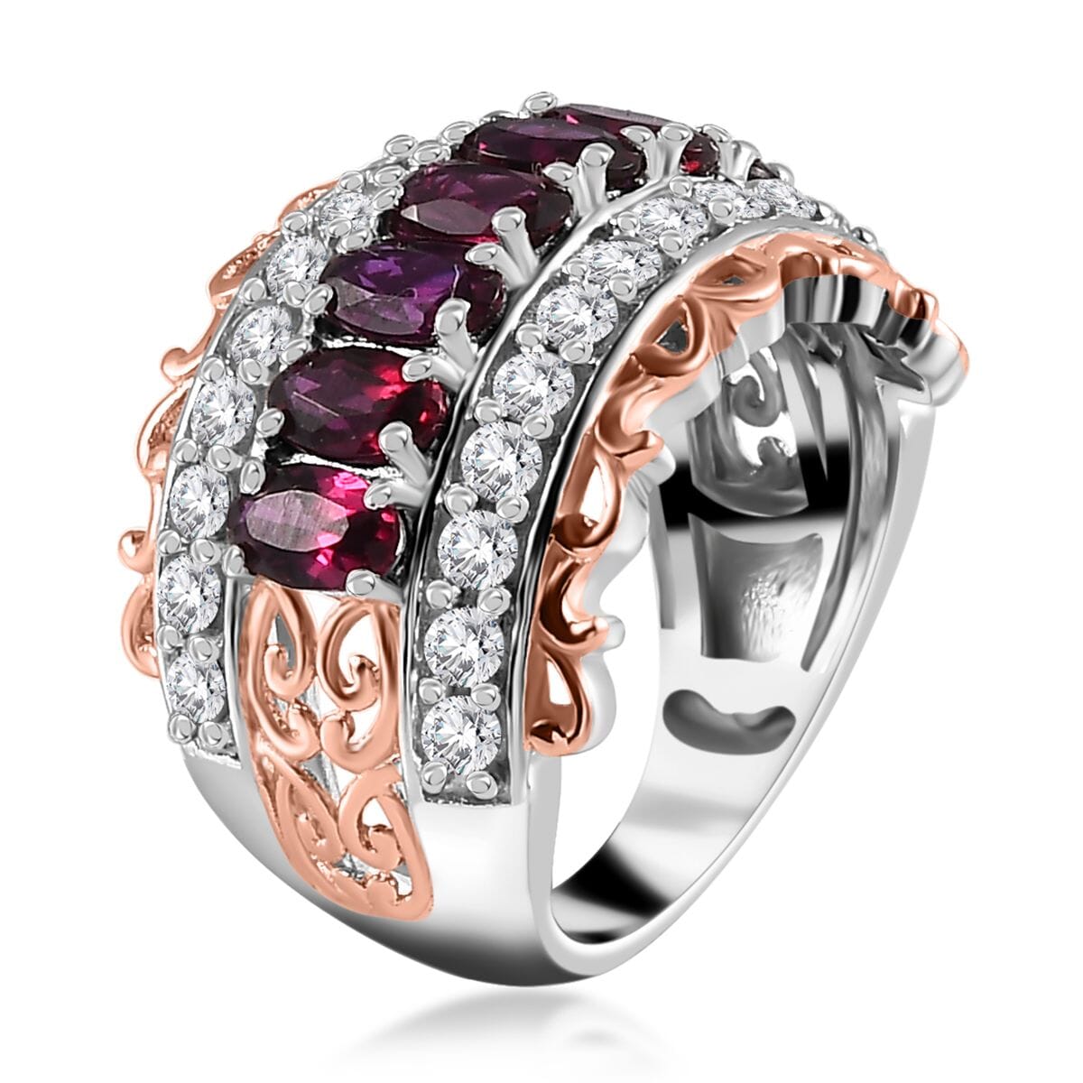 Anthill Garnet and White Zircon Ring in Vermeil Rose Gold and Platinum Over Sterling Silver (Size 5.0) 3.30 ctw image number 3