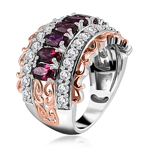 Anthill Garnet and White Zircon Ring in Vermeil Rose Gold and Platinum Over Sterling Silver (Size 5.0) 3.30 ctw