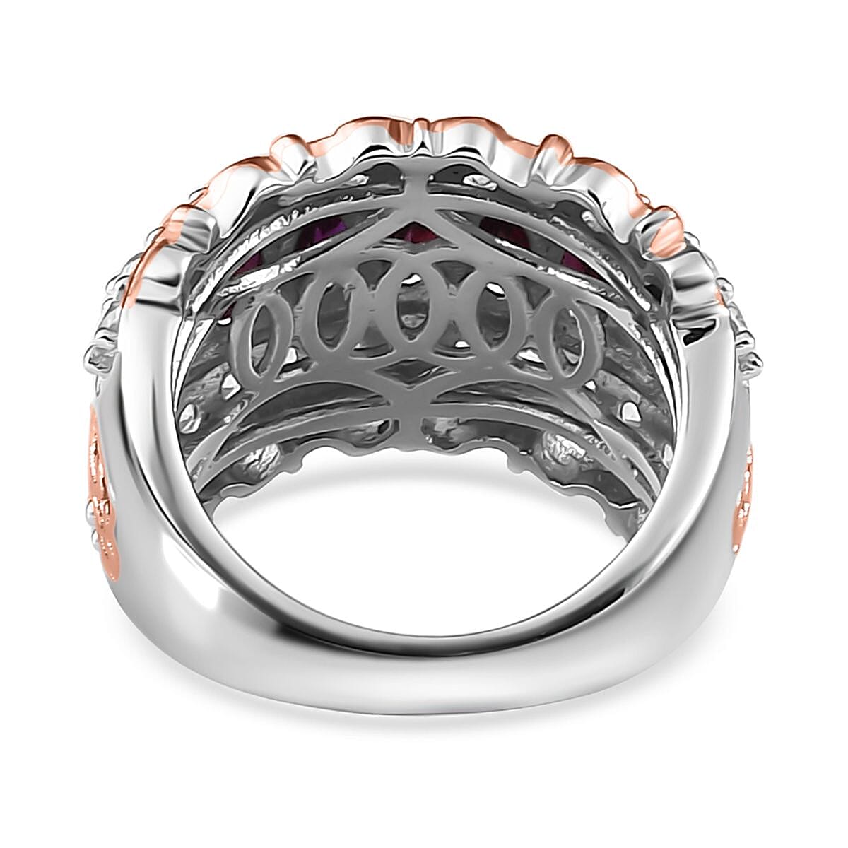 Anthill Garnet and White Zircon Ring in Vermeil Rose Gold and Platinum Over Sterling Silver (Size 5.0) 3.30 ctw