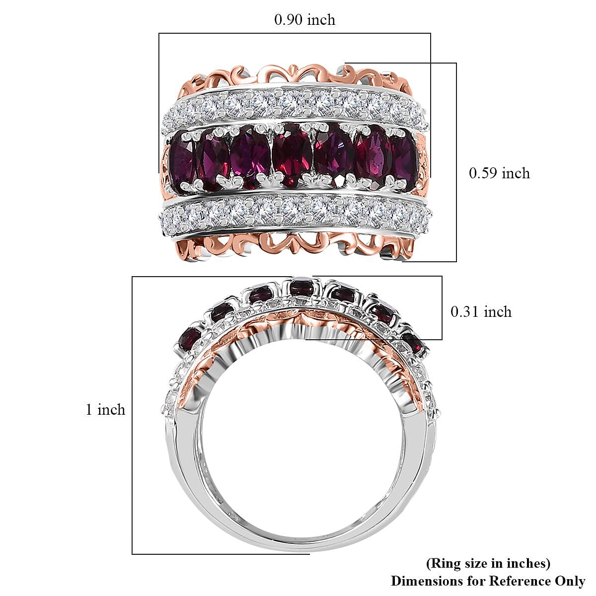 Anthill Garnet and White Zircon Ring in Vermeil Rose Gold and Platinum Over Sterling Silver (Size 5.0) 3.30 ctw