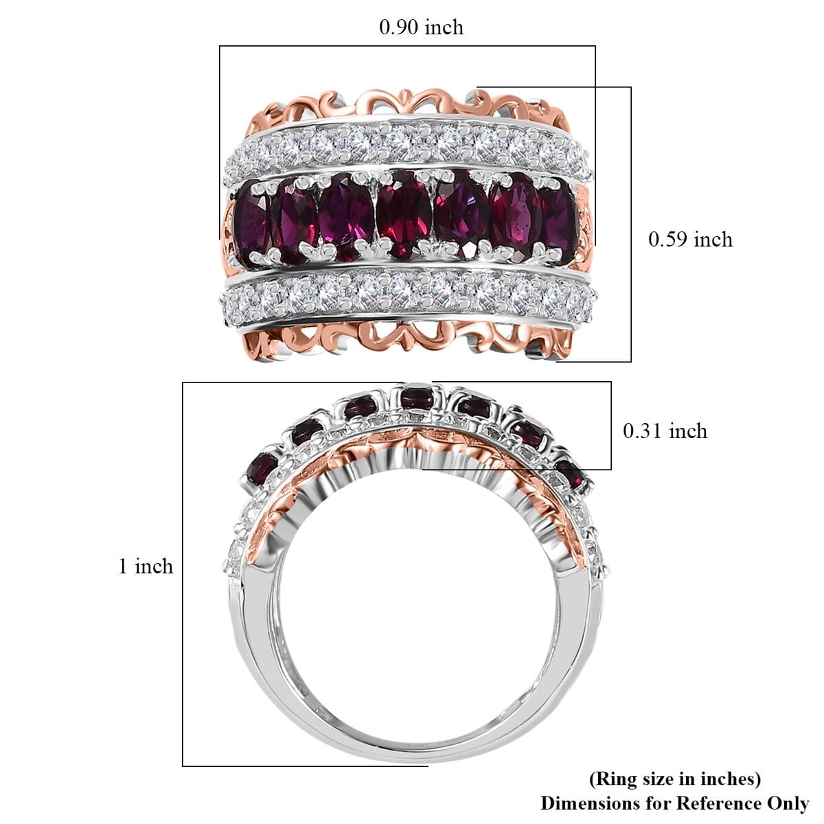 Anthill Garnet and White Zircon Ring in Vermeil Rose Gold and Platinum Over Sterling Silver (Size 5.0) 3.30 ctw image number 5