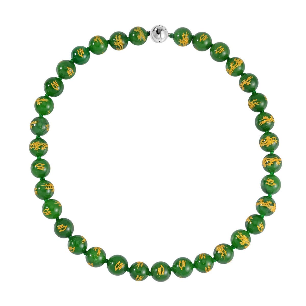 Green Jade (D) Beaded Necklace 20 Inches with Magnetic Lock in Rhodium Over Sterling Silver 670.00 ctw image number 0