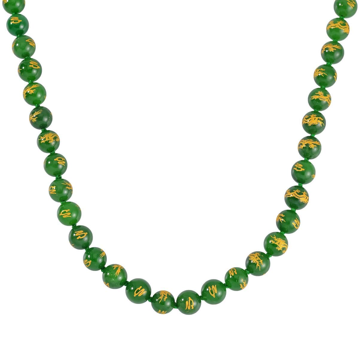 Green Jade (D) Dragon Engraved Beaded Necklace 20 Inches with Magnetic Lock in Rhodium Over Sterling Silver 670.00 ctw image number 2