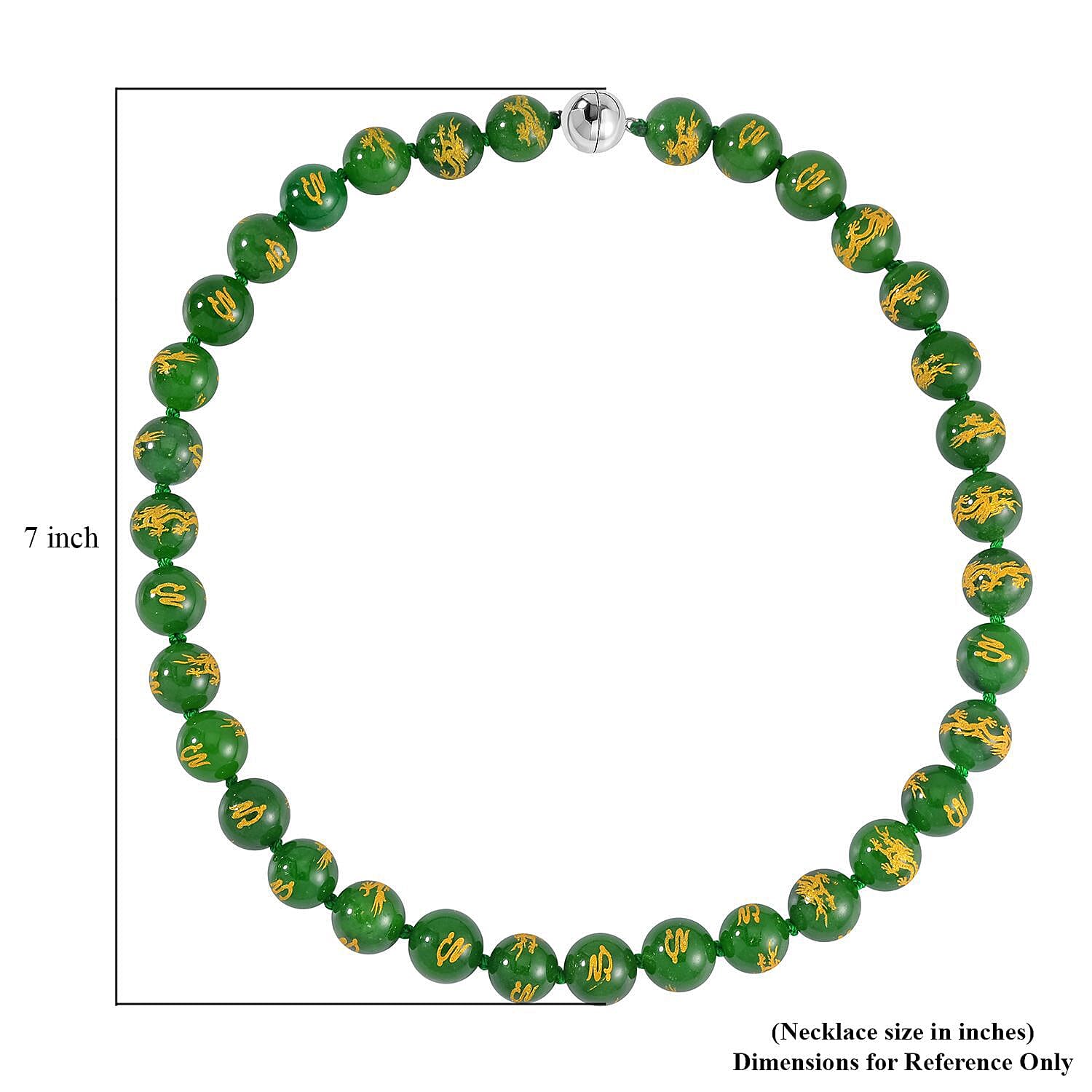 Green Jade (D) Dragon Engraved Beaded Necklace 20 Inches with Magnetic Lock in Rhodium Over Sterling Silver 670.00 ctw