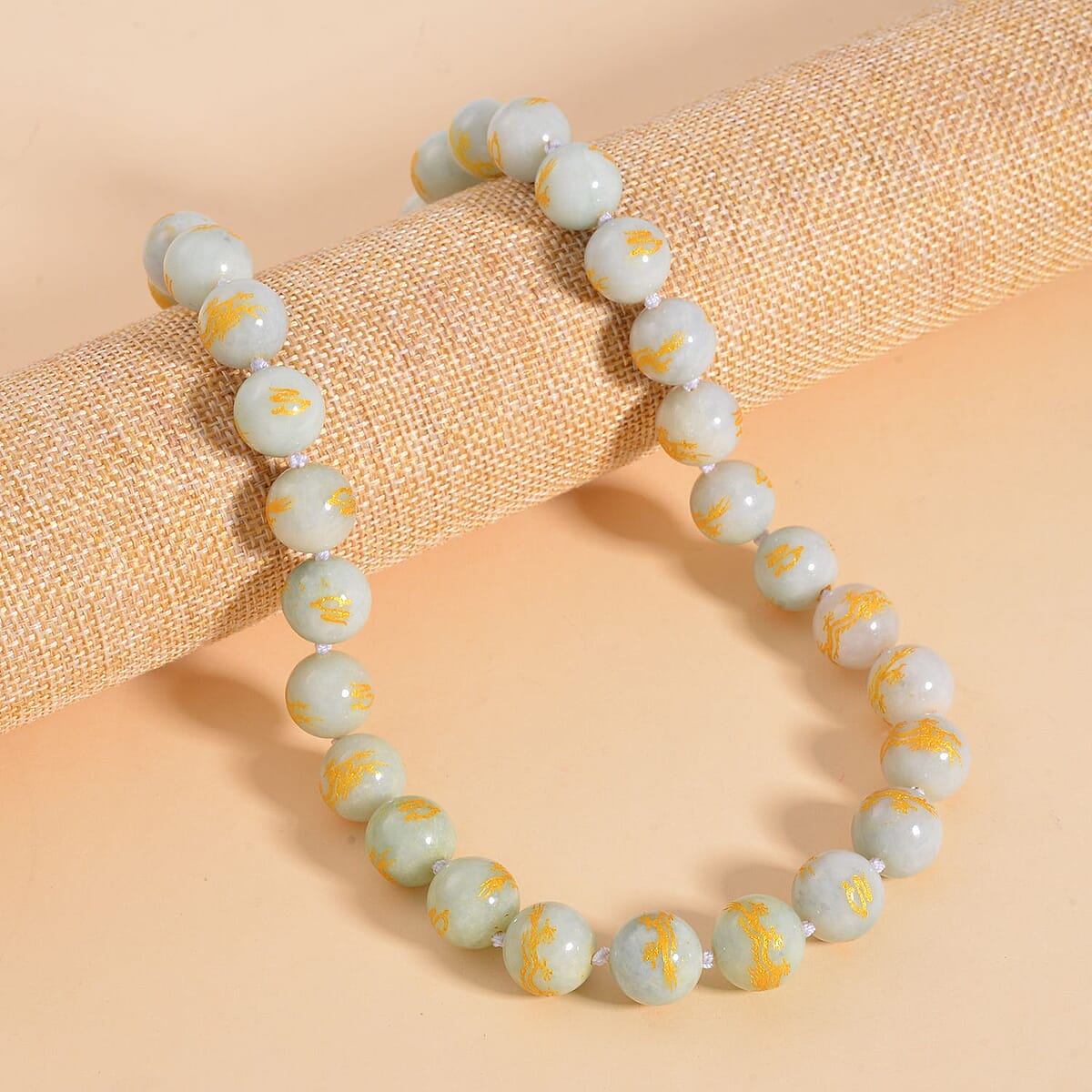 Natural Jade Dragon Engraved Beaded Necklace 20 Inches with Magnetic Lock in Rhodium Over Sterling Silver 670.00 ctw image number 1