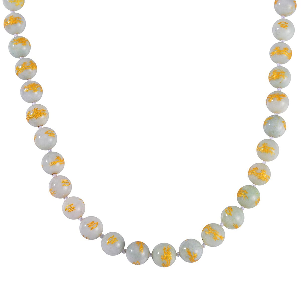 Natural Jade Dragon Engraved Beaded Necklace 20 Inches with Magnetic Lock in Rhodium Over Sterling Silver 670.00 ctw image number 2