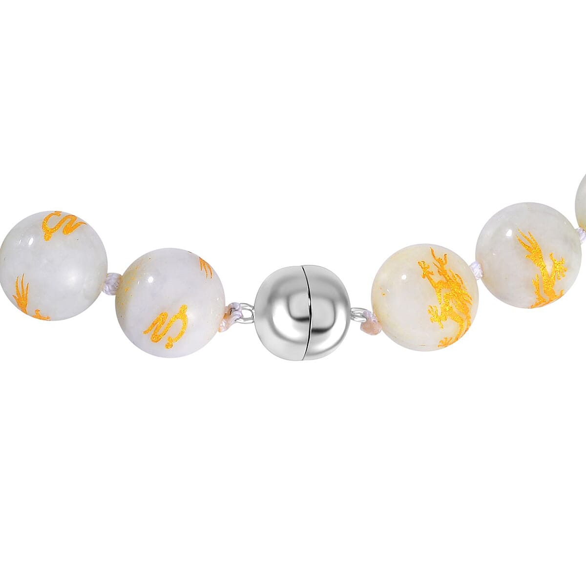 Natural Jade Dragon Engraved Beaded Necklace 20 Inches with Magnetic Lock in Rhodium Over Sterling Silver 670.00 ctw image number 3