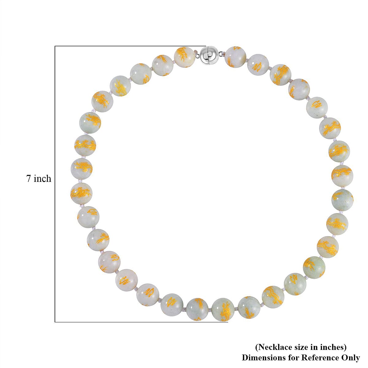Natural Jade Dragon Engraved Beaded Necklace 20 Inches with Magnetic Lock in Rhodium Over Sterling Silver 670.00 ctw image number 4