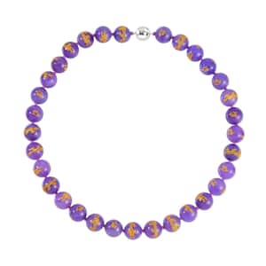 Purple Jade (D) Dragon Engraved Beaded Necklace 20 Inches with Magnetic Lock in Rhodium Over Sterling Silver 670.00 ctw