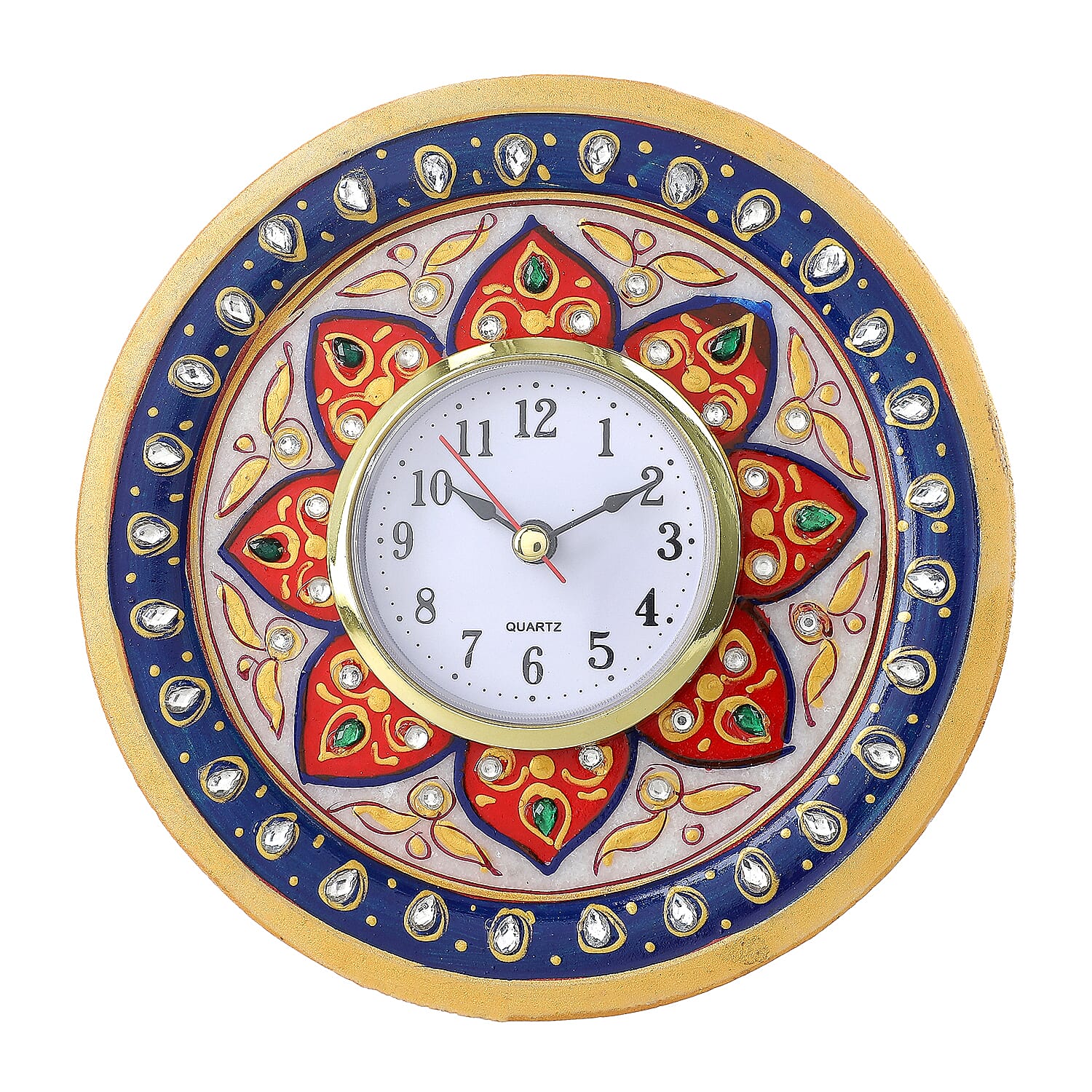 Handcrafted Marble Floral Table Clock (Dia 6)