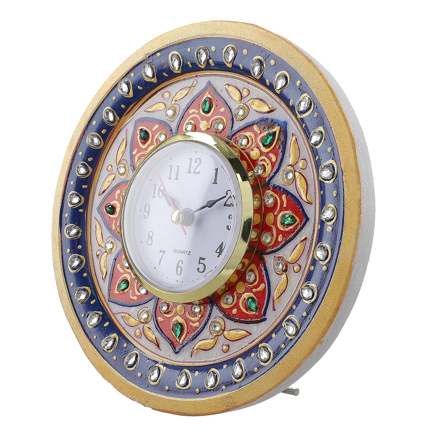 Handcrafted Marble Floral Table Clock (Dia 6)