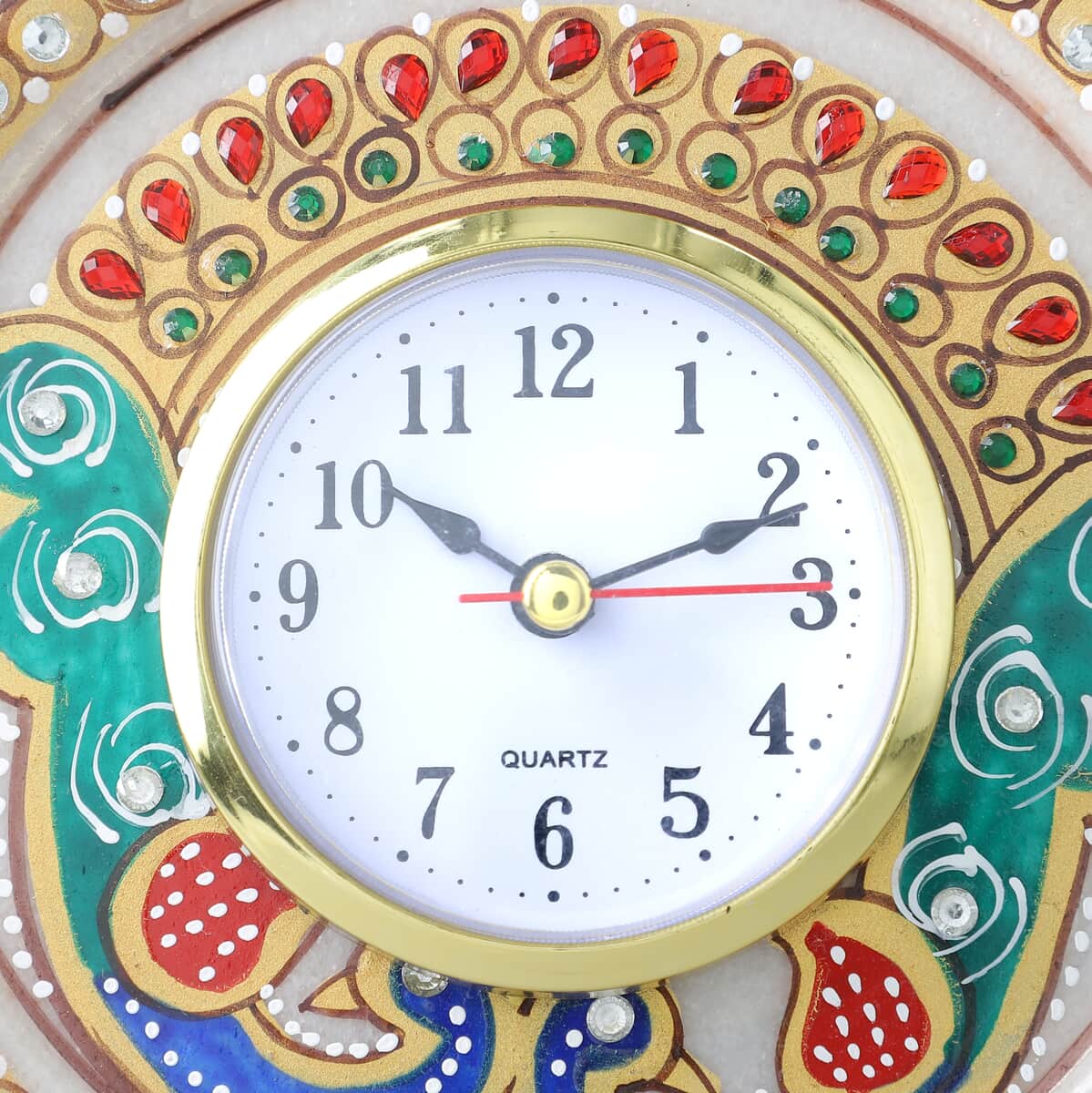 Handcrafted Marble Multi Peacock Table Clock (Dia 6) image number 5