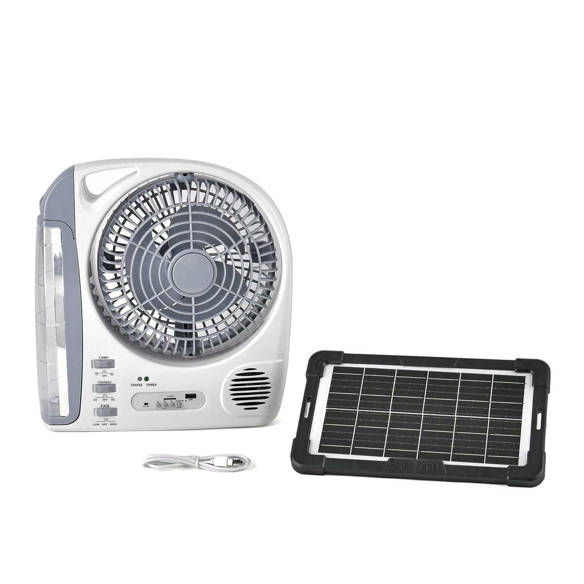 Multifunctional Portable 6 in 1 Solar Fan Supports Bluetooth, FM Radio, Built in 24 LED Lights, MP3 Player, USB Flash Player. 5800 mAh Lithium Battery image number 0