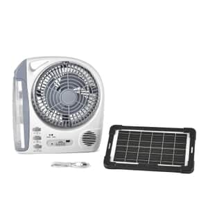 Multifunctional Portable 6 in 1 Solar Fan Supports Bluetooth, FM Radio, Built in 24 LED Lights, MP3 Player, USB Flash Player. 5800 mAh Lithium Battery
