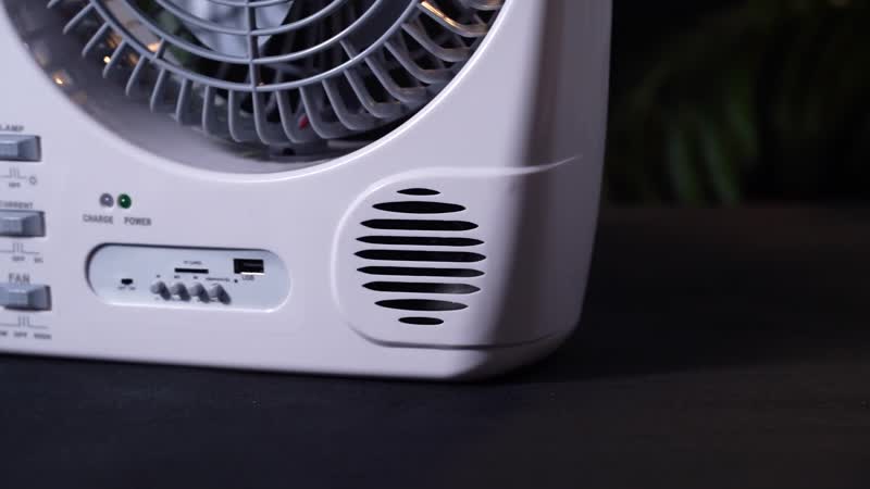 Multifunctional Portable 6 in 1 Solar Fan Supports Bluetooth, FM Radio, Built in 24 LED Lights, MP3 Player, USB Flash Player. 5800 mAh Lithium Battery