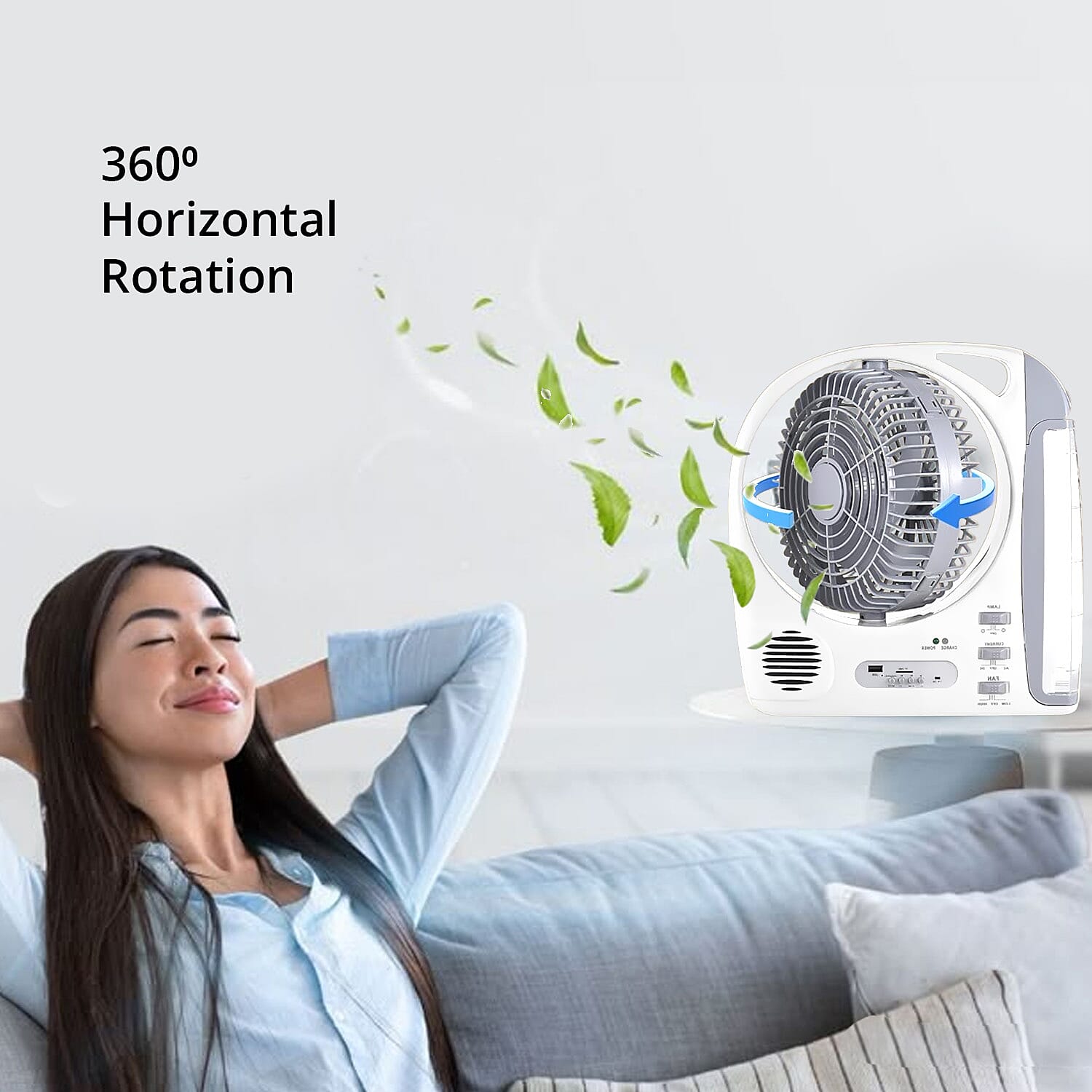 Multifunctional Portable 6 in 1 Solar Fan Supports Bluetooth, FM Radio, Built in 24 LED Lights, MP3 Player, USB Flash Player. 5800 mAh Lithium Battery
