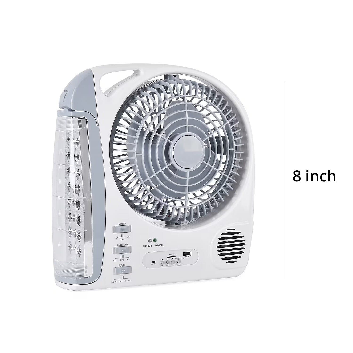 Multifunctional Portable 6 in 1 Solar Fan Supports Bluetooth, FM Radio, Built in 24 LED Lights, MP3 Player, USB Flash Player. 5800 mAh Lithium Battery