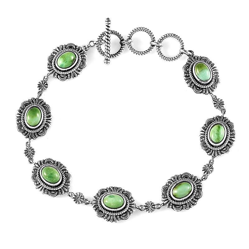 Artisan Crafted Sonoran Gold Turquoise Toggle Clasp Bracelet in Black Oxidized Sterling Silver (6.50-8.0In) 6.50 ctw