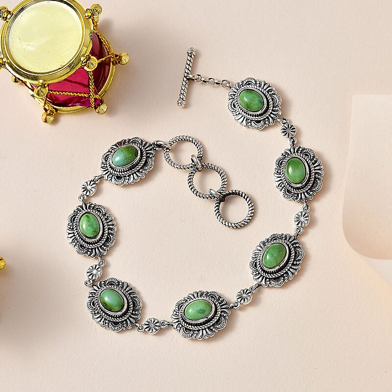 Artisan Crafted Sonoran Gold Turquoise Toggle Clasp Bracelet in Black Oxidized Sterling Silver (6.50-8.0In) 6.50 ctw