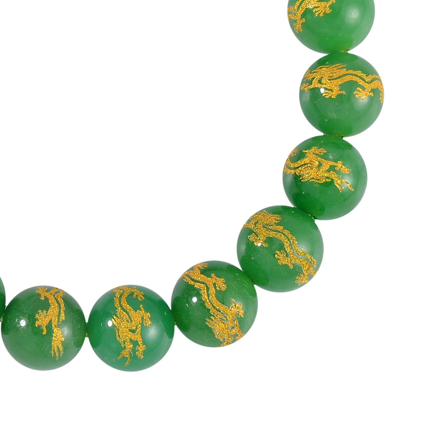 Green Jade (D) Dragon Engraved Beaded Stretch Bracelet 170.00 ctw