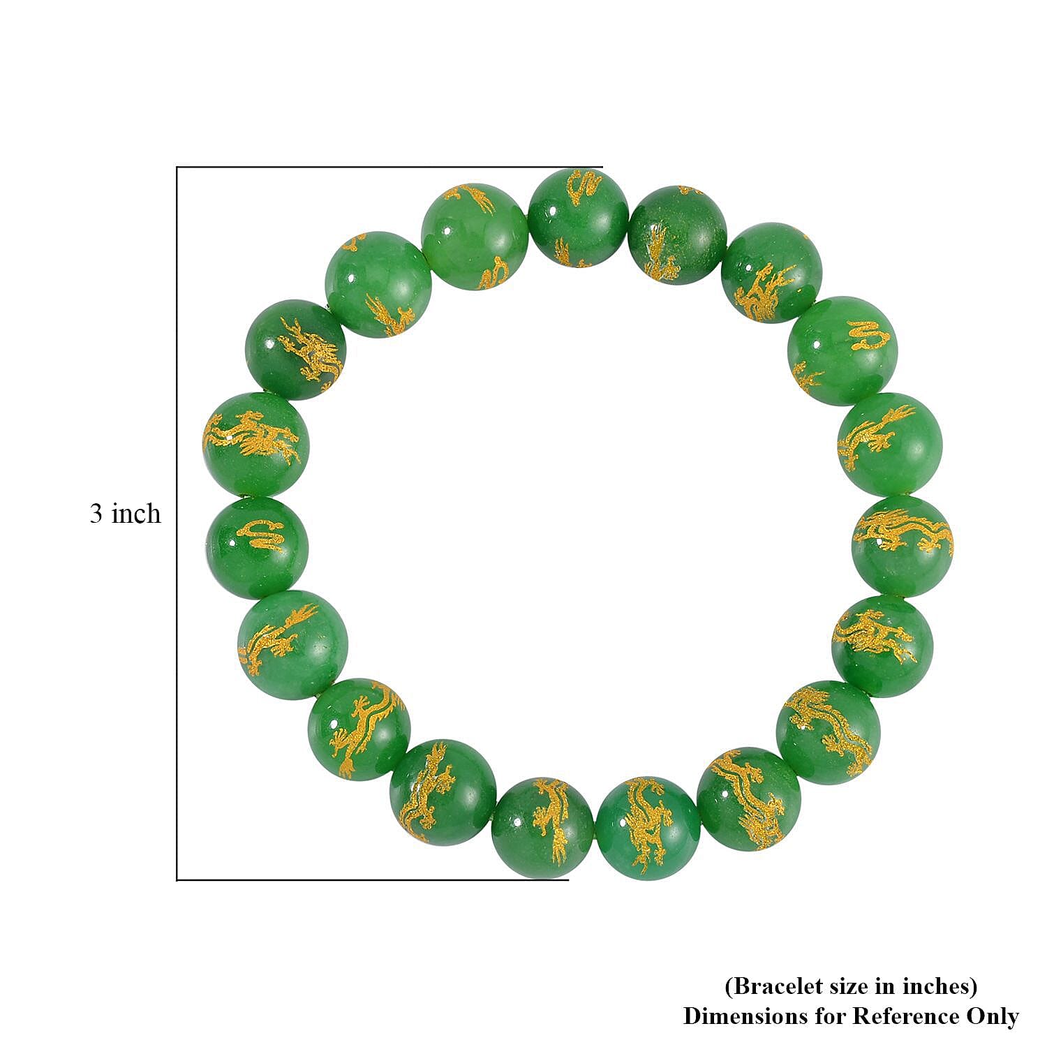 Green Jade (D) Dragon Engraved Beaded Stretch Bracelet 170.00 ctw