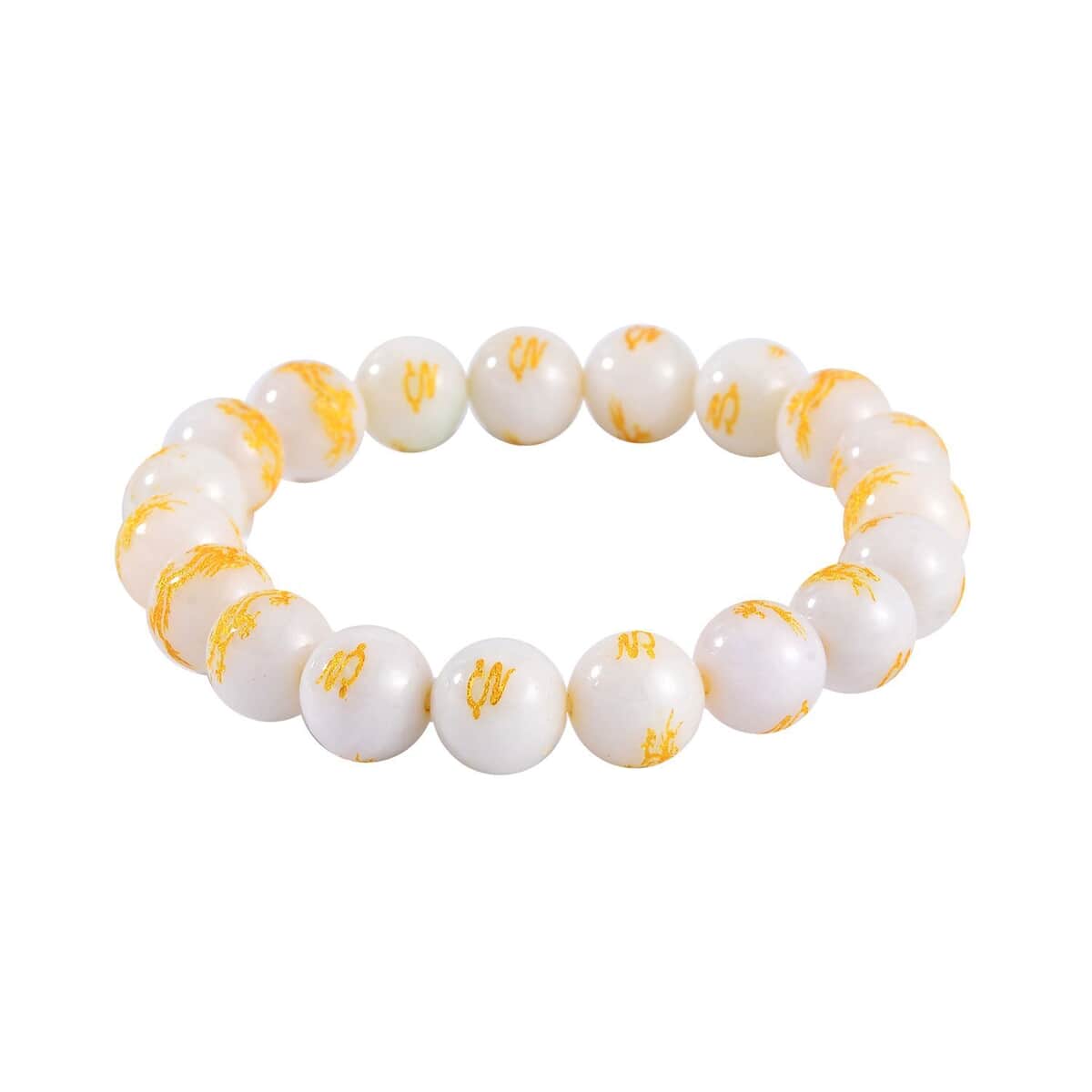 Natural Jade 170.00 ctw Dragon Engraved Beaded Stretch Bracelet image number 0