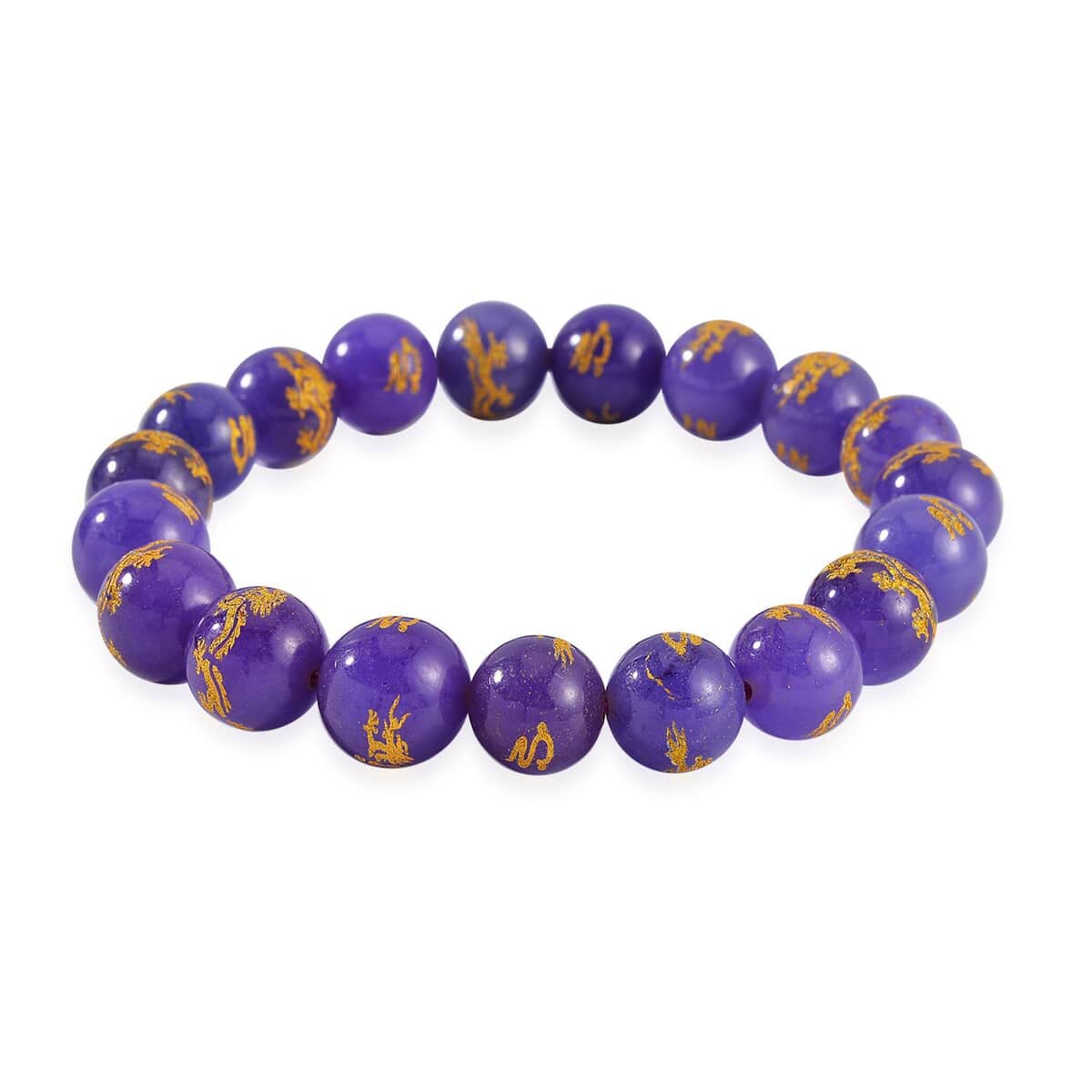 Purple Jade (D) 170.00 ctw Dragon Engraved Beaded Stretch Bracelet image number 0