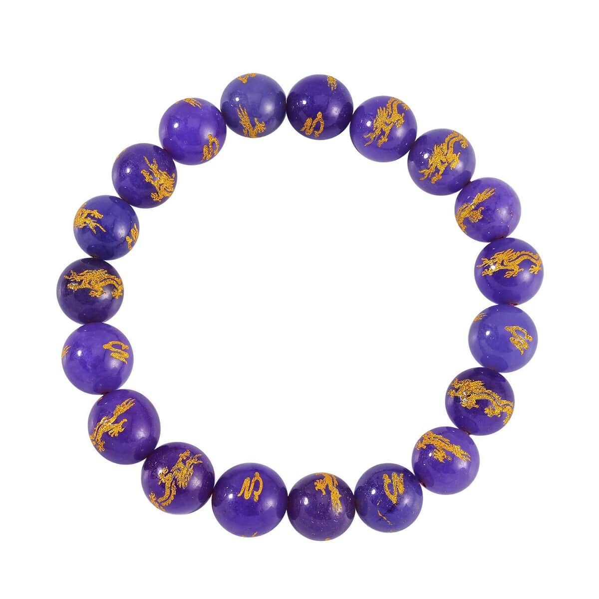 Purple Jade (D) 170.00 ctw Dragon Engraved Beaded Stretch Bracelet image number 2