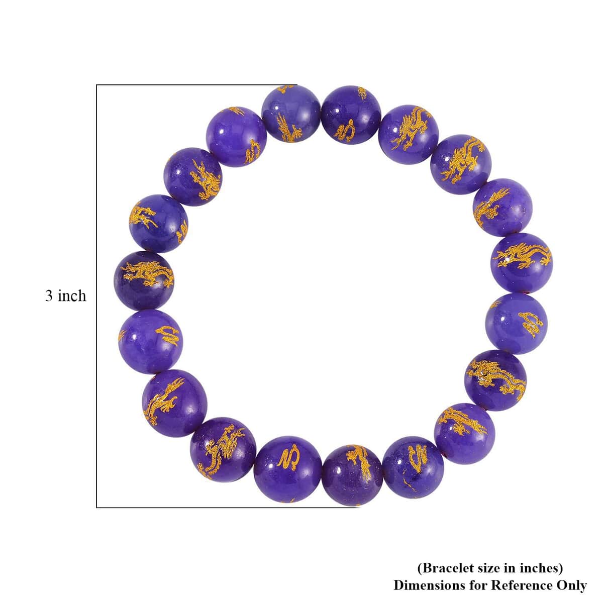 Purple Jade (D) 170.00 ctw Dragon Engraved Beaded Stretch Bracelet image number 4