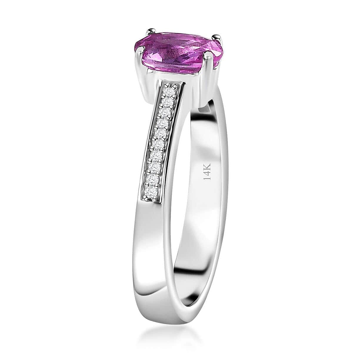 Luxoro 14K White Gold AAA Natural Ceylon Pink Sapphire and G-H I2 Diamond Ring (Size 10.5) 1.10 ctw image number 3