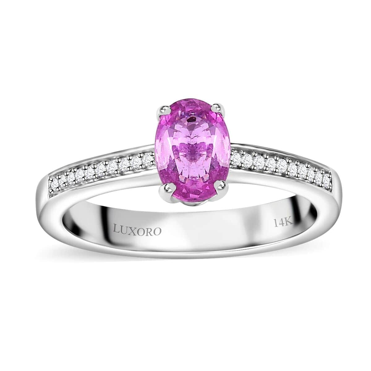 Luxoro 14K White Gold AAA Natural Ceylon Pink Sapphire and G-H I2 Diamond Ring (Size 7.5) 1.10 ctw image number 0