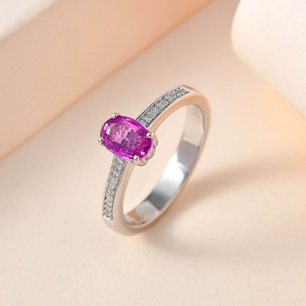 Luxoro 14K White Gold AAA Natural Ceylon Pink Sapphire and G-H I2 Diamond Ring (Size 7.5) 1.10 ctw image number 1
