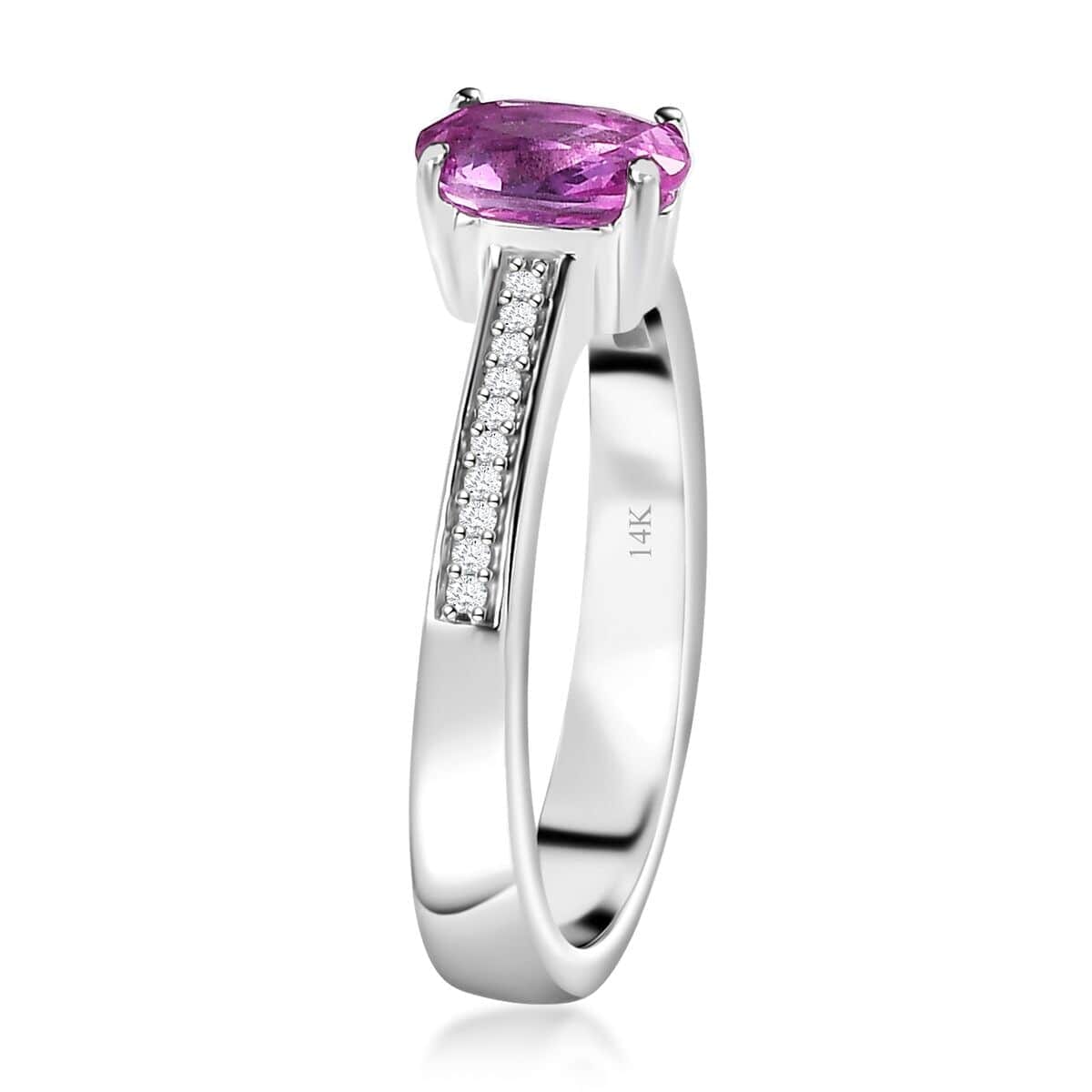 Luxoro 14K White Gold AAA Natural Ceylon Pink Sapphire and G-H I2 Diamond Ring (Size 7.5) 1.10 ctw image number 3
