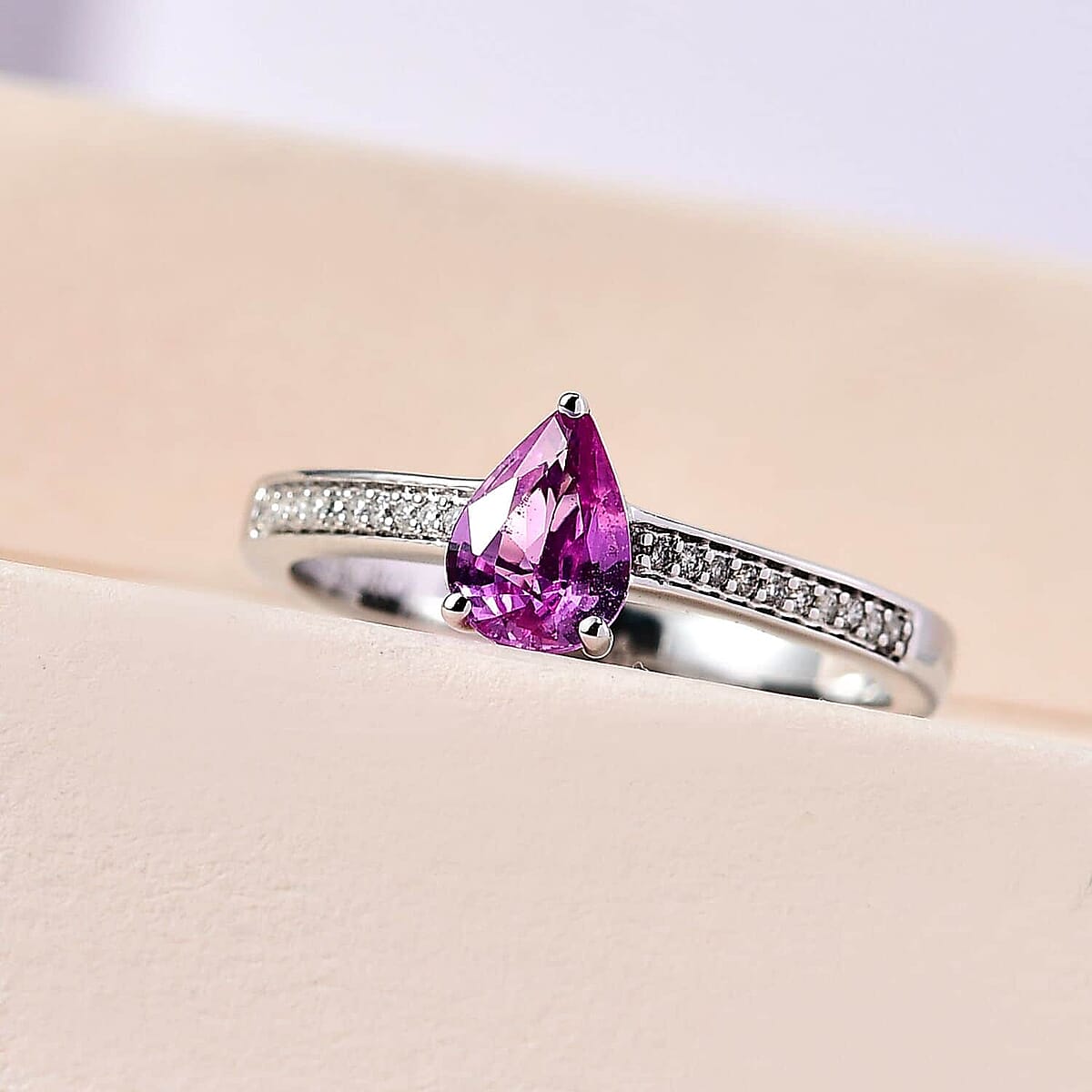 Luxoro 14K White Gold AAA Natural Ceylon Pink Sapphire and G-H I2 Diamond Ring (Size 11.0) 0.90 ctw image number 1