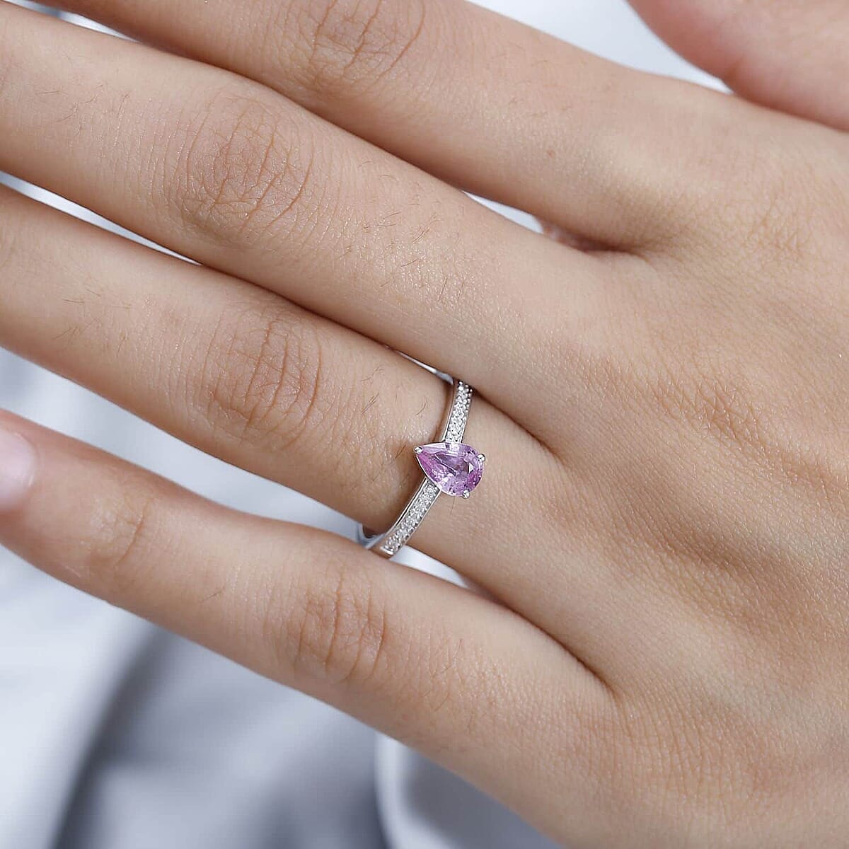 Luxoro 14K White Gold AAA Natural Ceylon Pink Sapphire and G-H I2 Diamond Ring (Size 11.0) 0.90 ctw image number 2