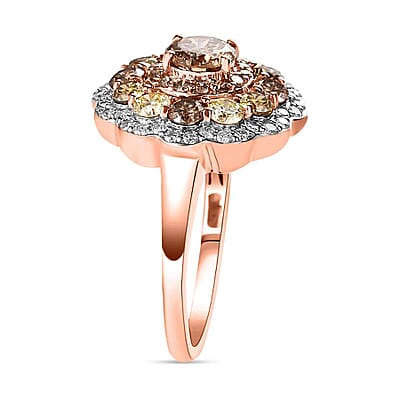 Luxoro 10K Rose Gold Natural Champagne, I3 Natural Yellow and White Diamond Floral Ring (Size 8.0) 2.00 ctw